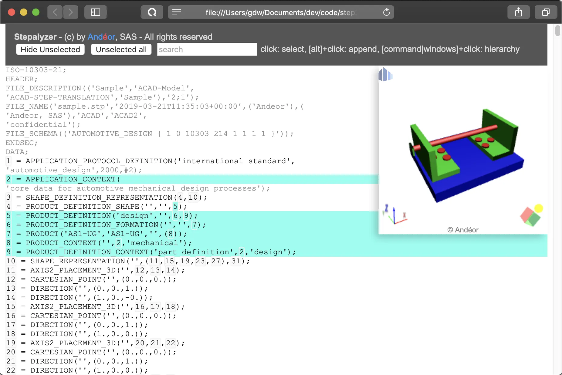 Obtain an interactive analysis Web page with embedded 3D viewer from any Step file.